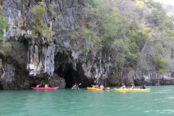 Kayaking into a cave in Phang Nga Bay