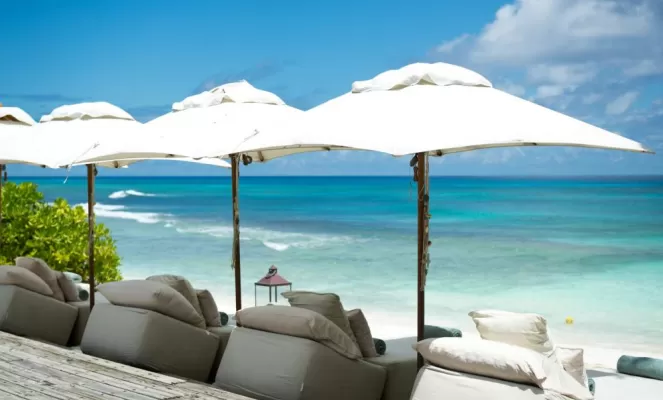Beach umbrellas overlooking the Indian Ocean
