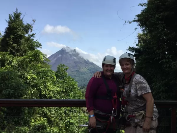 Mom and I are ready to zip line at Arenal!