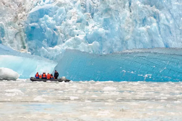 Zodiac takes travelers out to a glacier