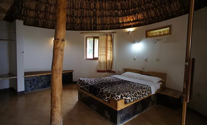 Interior of a round tukul at Kanta Lodge