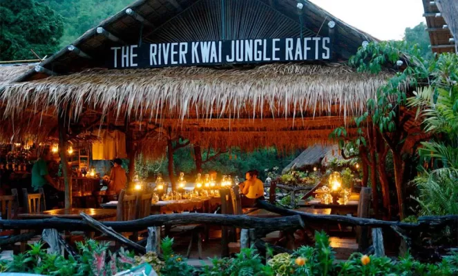 Floating restaurant at the River Kwai Jungle Rafts Resort