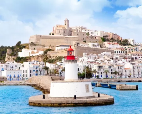 Eivissa ibiza town from red lighthouse port entrance beacon