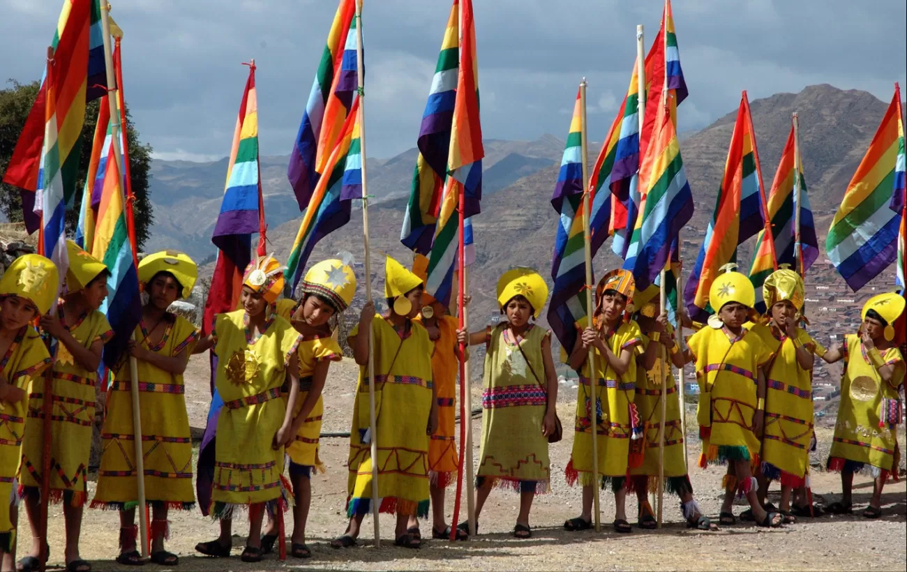 Boys preparing to perform at Sacsayhuaman