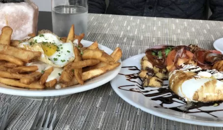 SALT restaurant, downtown Juneau. Truffle fries and Burrata Panzanella