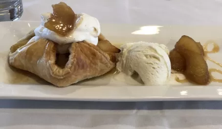 Apple dumpling to end our daily 5-course dinner