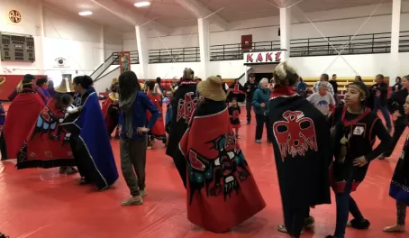 Dancing with the Tlingit people in Kake, Alaska