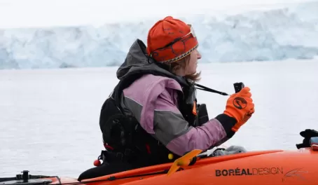Liz, our fearless kayaking guide! Kayaking in Antarctica!