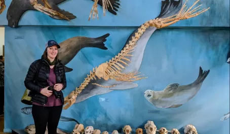Franny with a leopard seal skeleton