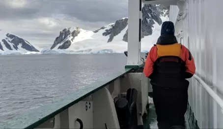 Enjoying the Antarctic views from the deck of Ioffe.