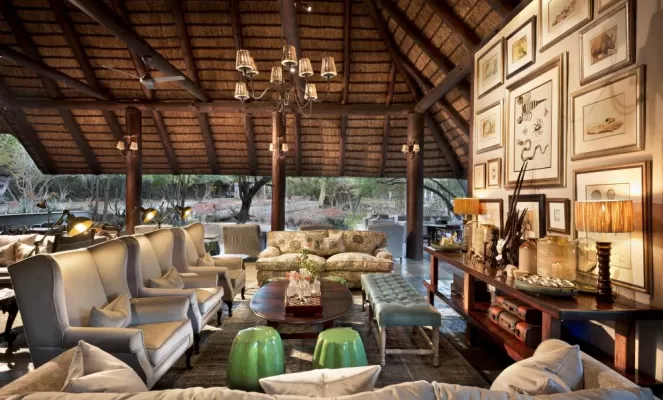 Old-world style guest lounge at Ngala Safari Lodge