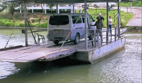 Taking the ferry across the river from Xunantunich