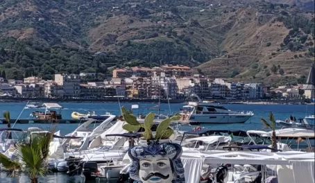 Taormina port with planters seen commonly around Sicily
