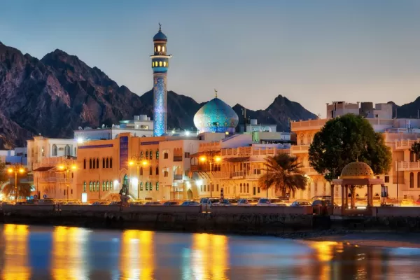 The glowing evening lights of Muscat