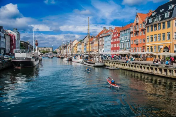 Paddlers in the Nyhavn district of Copenhagen