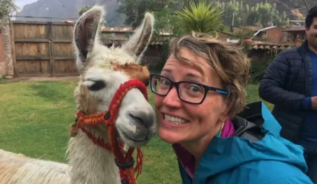 This is Dominga and she is the Lamay Lodge's llama and is very affectionate.
