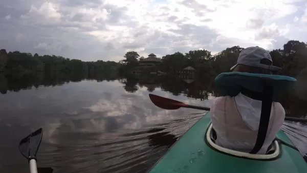 Slowly paddling back to La Selva Lodge after our first independent kayaking experience.