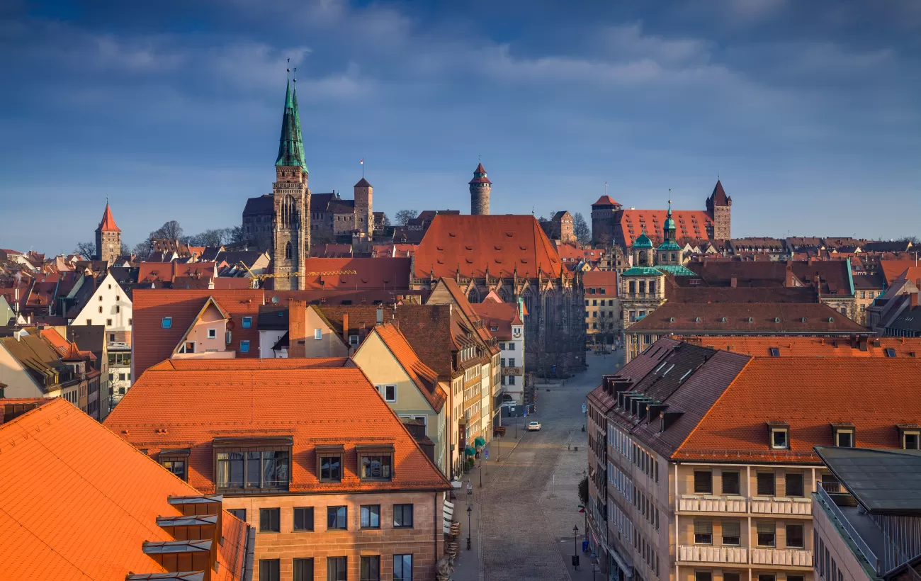 Sunset over the red roofs of Nuremberg