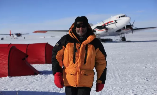 Guest at South Pole Camp. Courtesy John Beatty, Antarctic Logistics & Expeditions