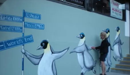 Cathy joins the penguin conga line!