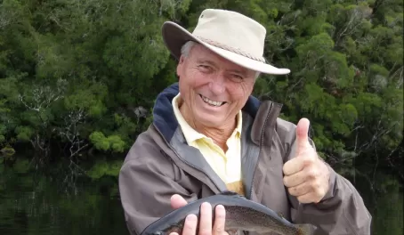 Lloyd gets his first fish on his 69th birthday!