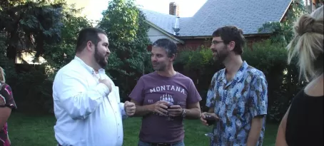 Fabio, Gabriel and Brian catch-up over good wine 
