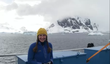 Beth enjoying the sunshine and views of Antarctica