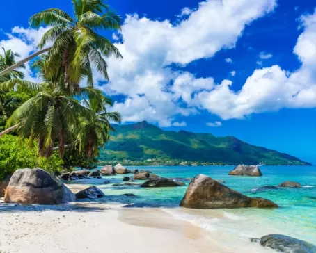 Tropical beach on Mahe in the Seychelles Islands.
