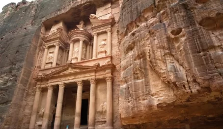 The lost city of Petra that was built into the rock.