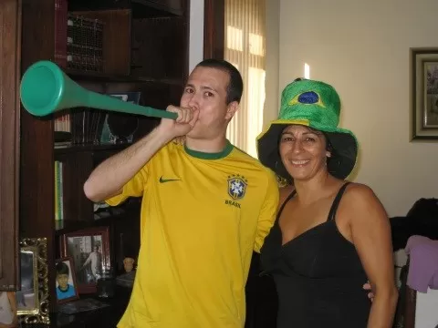 Cheering for Brazil's victory over Chile at the World Cup