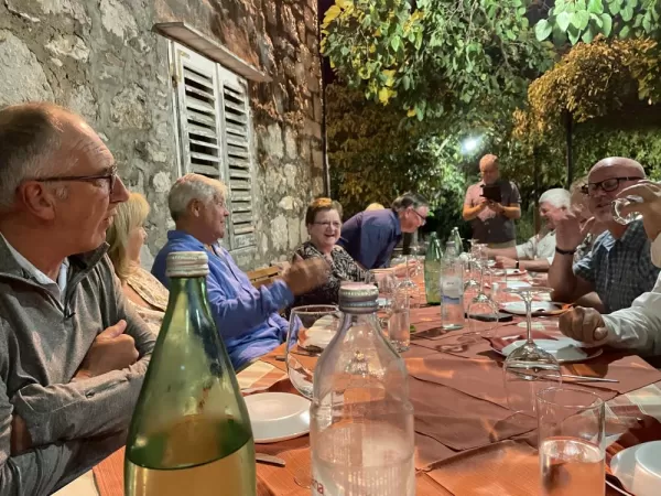 Meal in Vis with many of our friends onboard. It was an incredible meal with octopus, monk fish, lamb, wine, and plenty of laughs.