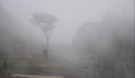 First Glimpse of Machu Picchu thru the fog