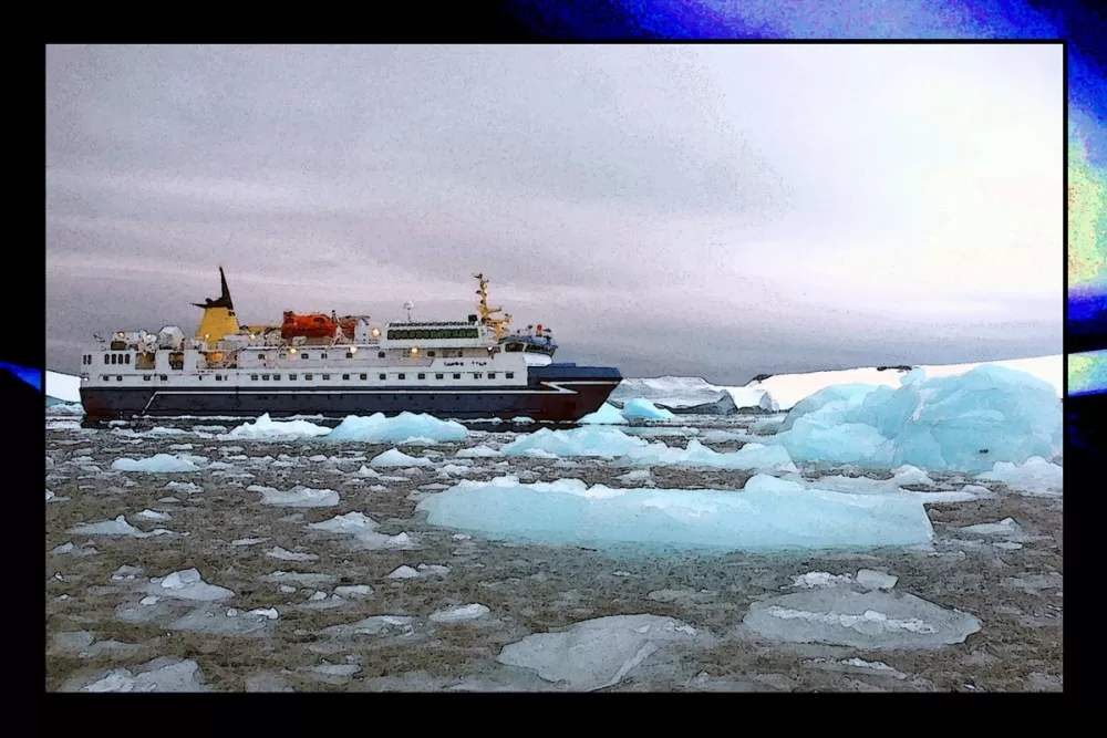 The M/V Sarpik Ittuk among the ice floes.