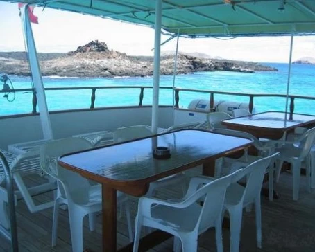 Shaded decks offer plenty of space to enjoy the Galapagos breeze