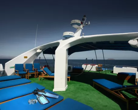 Ample sun deck spaces to relax on board the Galapagos Sky