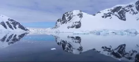 Prestine glass reflection on the waters of Antarctica