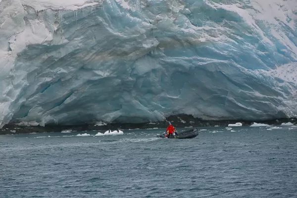 Ice grotto. Grinvich Island, Antarctica