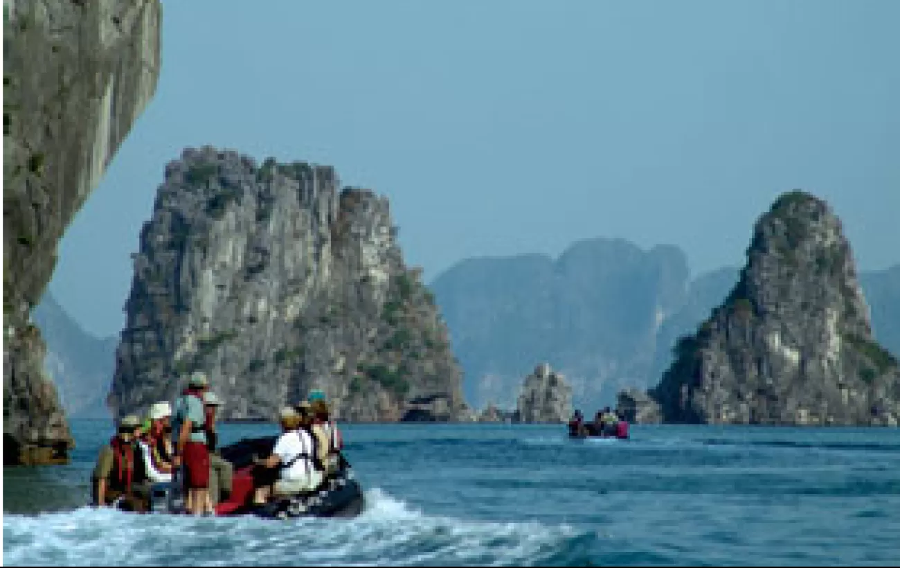 Exploring the rocky Asia coast on a Zodiac tour