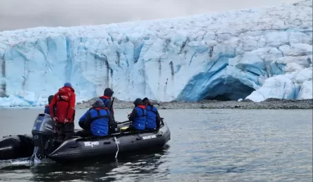 Spotting an ice cave formation in the glacier.