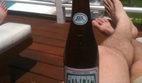 Enjoying a cold Belikin, the beer of Belize