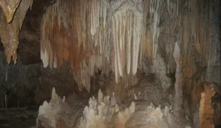 Limestone formations inside the cathedral of the ATM cave