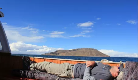relaxing. Lake Titicaca.