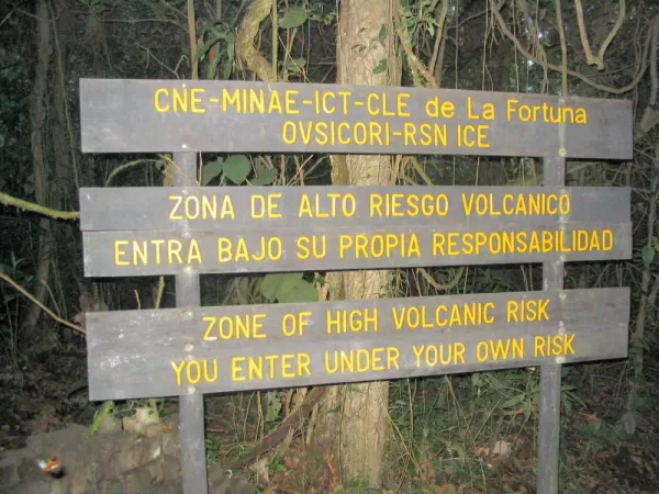 Arenal Volcano sign on Costa Rica tour