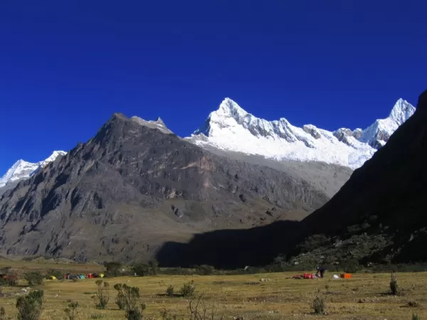 Camping at Taullipampa - With Nevados Pucahirca and Alpamayo in background