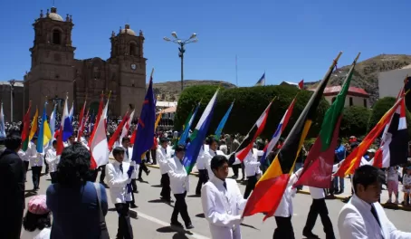 School March in Plaza De Armas, Puno