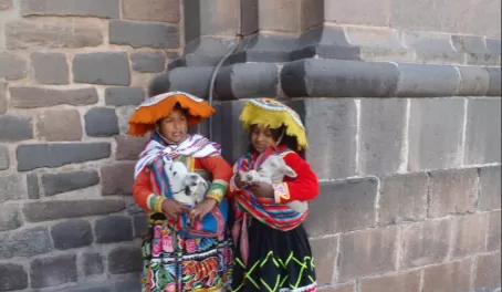 Inca kids with baby lambs, Cusco