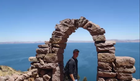 Archway looking out on Lake Titicaca