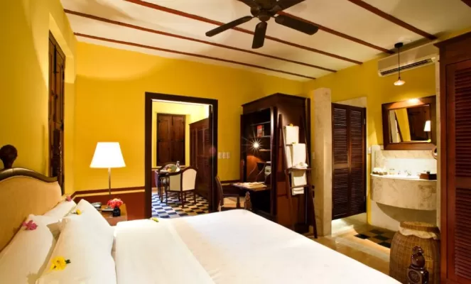 Rooms are located in the carefully restored historic hacienda building