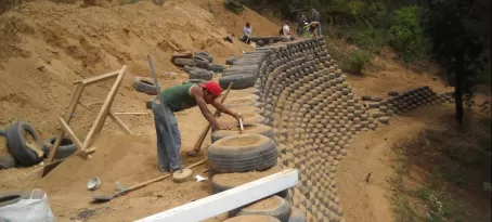 carefully leveling the wall