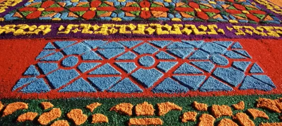 Colorful handmade carpet in for the Guatemal Easter Festivals